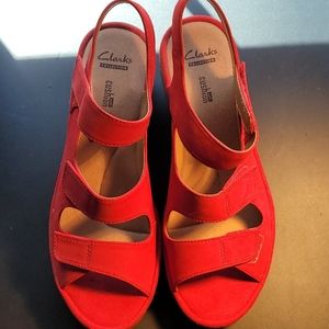 Clarks Red Wedge Sandals size 9
